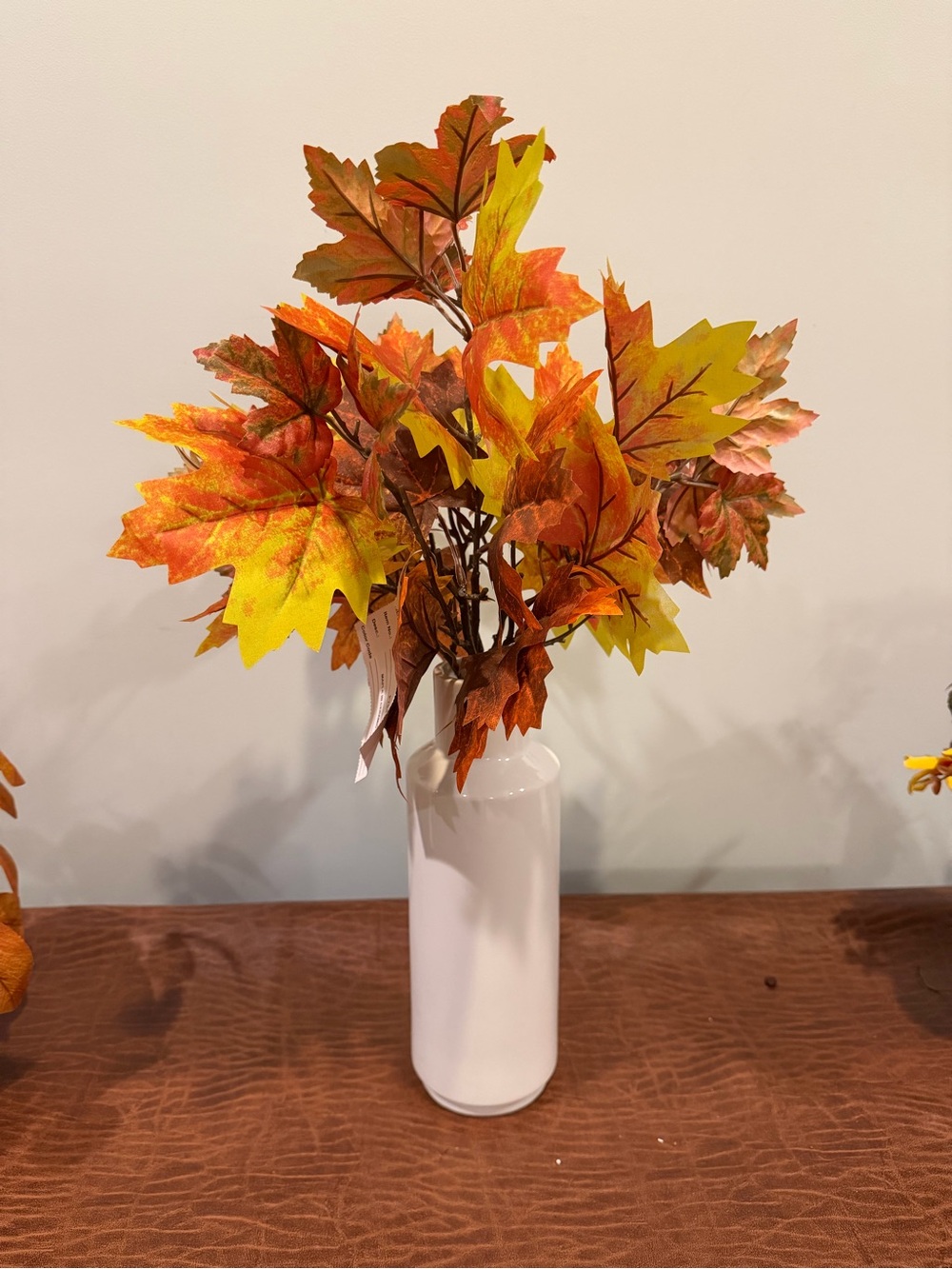 Autumn Maple Faux Leaf Bouquet Ceramic Vase NWT